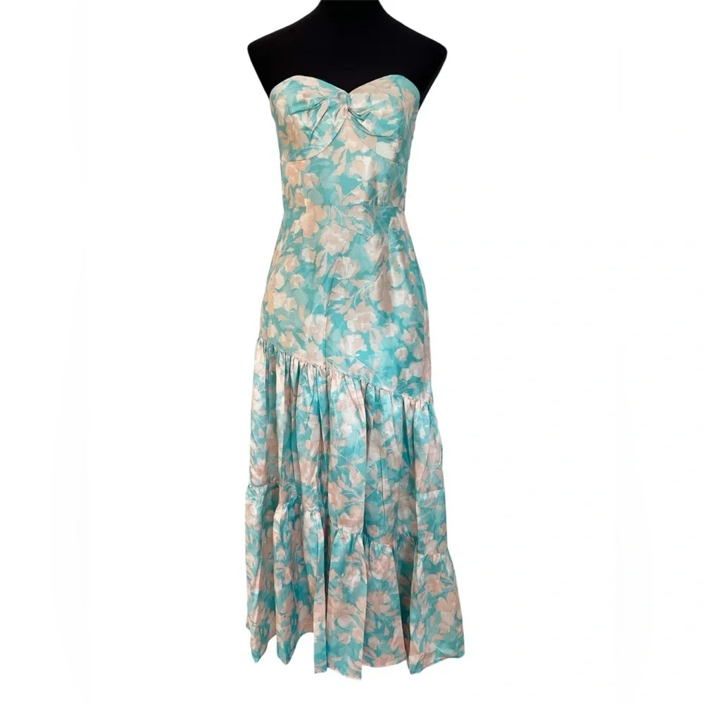 Hutch Anthropologie Phoebe Floral Strapless Maxi Cocktail Dress Womens 2 NWT
